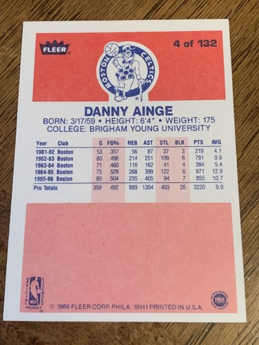 1986-87 Fleer Danny Ainge Rookie Card # 4 Boston Celtics Near Mint NBA - Picture 2 of 2