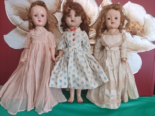 LOTE DE 3 HERMOSAS MUÑECAS WALKER OJOS DE PLÁSTICO DURO VINTAGE AÑOS 50 17" - Imagen 1 de 18