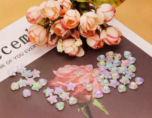 Tupalizy 100PCS Mini Acrylic Beads 9mm Heart Charms and 11mm Star Beads for J... - Picture 3 of 6