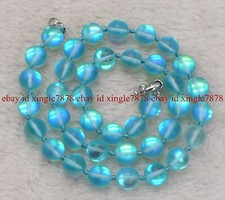 Natural 10mm Blue Gleamy Rainbow Moonstone Round Gemstone Beads Necklace 16-36"