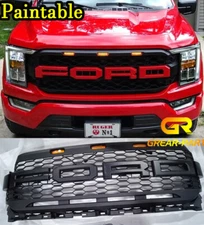 Grill W/Letters For Ford F150 2021-2023 Raptor Style Front Hood Bumper Grille