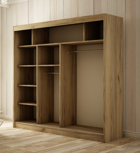 Kleiderschrank Cleo inklusive 2 Schiebetüren mit Spiegel Kleiderstange Garderobe - Bild 85 von 89