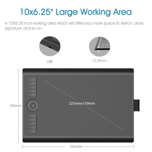 Graphic Drawing Tablet Art Painting Board Passive Pen GAOMON M10K 2018 10x6.25in - Picture 11 of 11