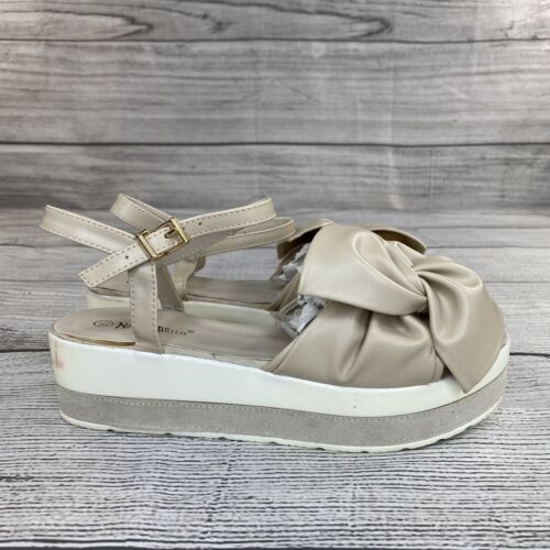 Nature Breeze Open Toe Platform Bow Sandals Women Size 8.5 Ankle Strap Shoes NEW