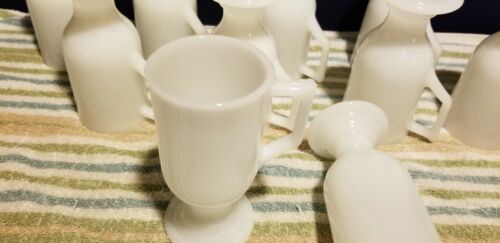 Lot of 10 Federal Glass White Milk Pedestal Footed Irish Coffee Mugs D Handle - Picture 2 of 6