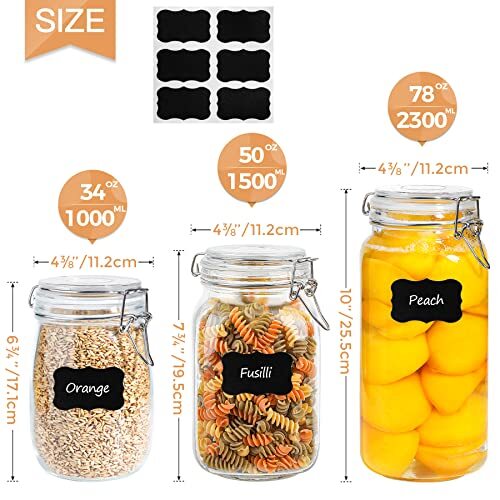 Airtight Glass Canister Set of 3 with Lids 34oz Food Storage Jar 34oz-Round - Bild 2 von 6