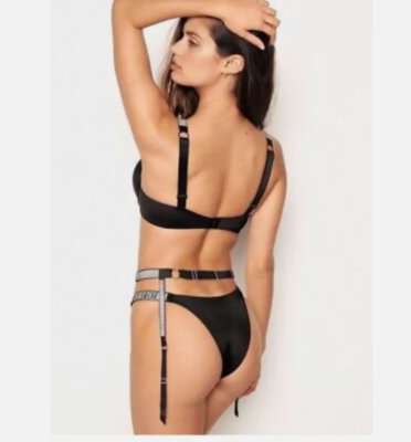VICTORIAS SECRET Black Satin & Rhinestone Bling Garter Belt Size M/L NWT |  eBay
