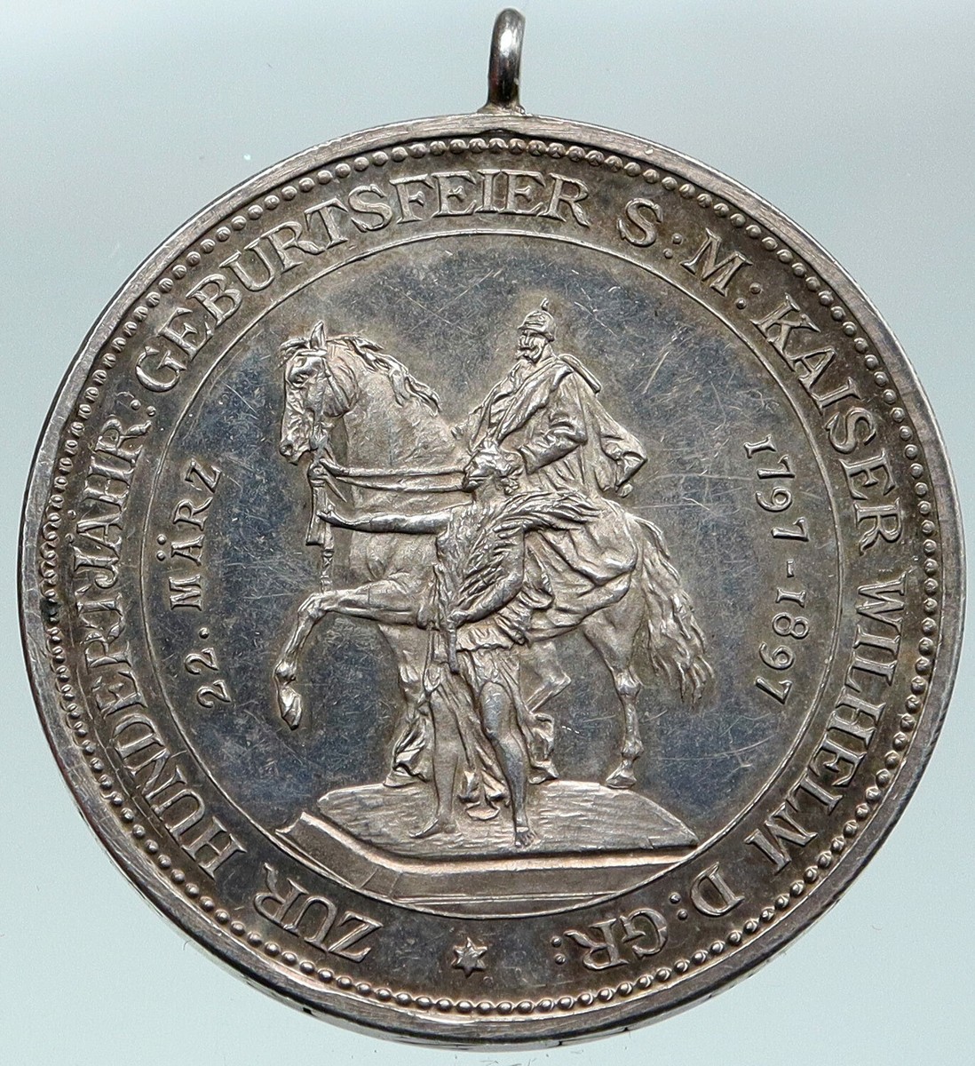 1897 GERMANY Emperor Wilhelm 100 Yr Birthday OLD ANTIQUE Silver
