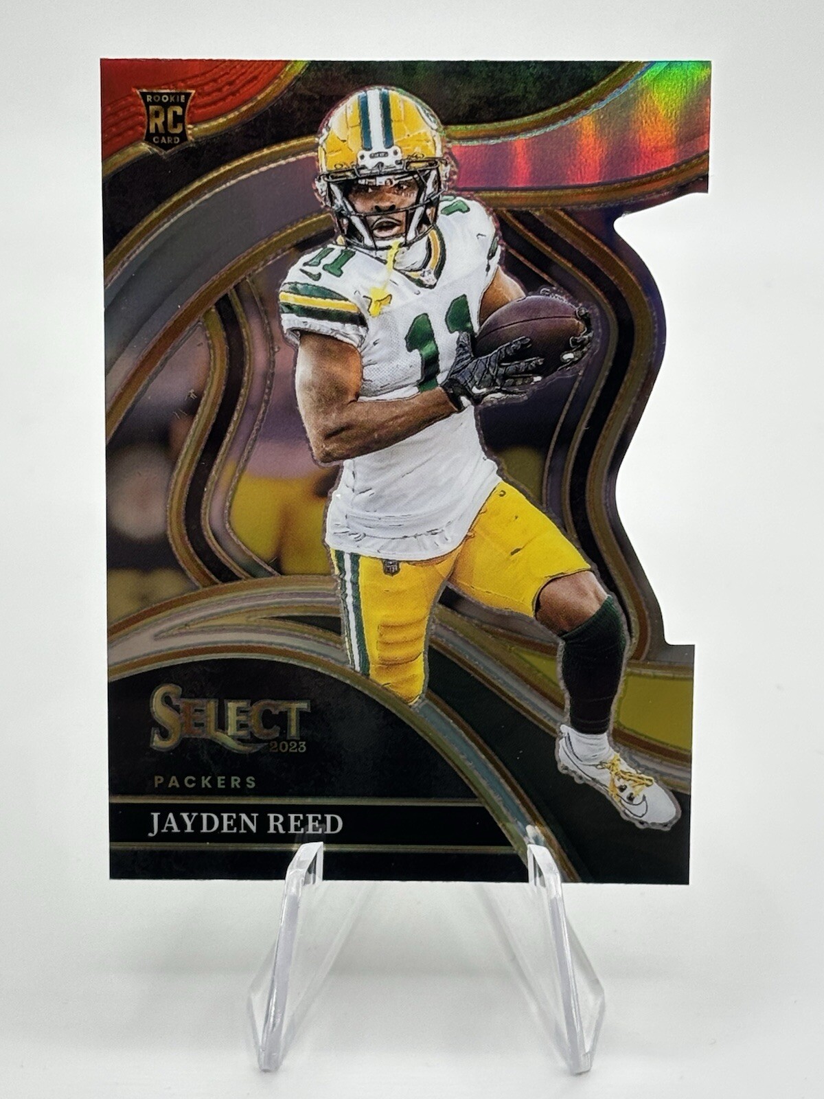 2023 Select Jayden Reed Red and Yellow Prizm Die Cut Club Level RC #258 Packers