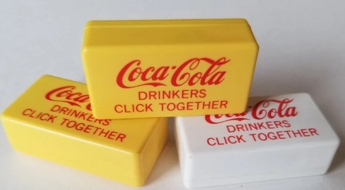 Three- 1960's Coca Cola Drinkers, Click Together, Plastic Clickers. NOS