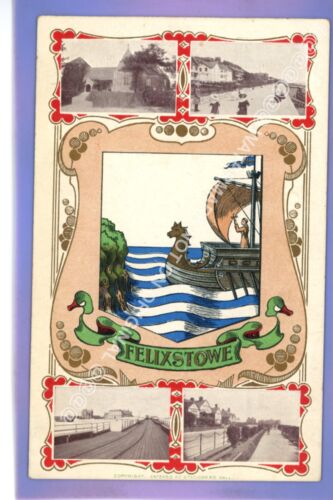SUPERB EARLY 1912c FELIXSTOWE COAT OF ARMS SUFFOLK LOCAL CHRISTCHURCH POSTCARD - Photo 1 sur 1