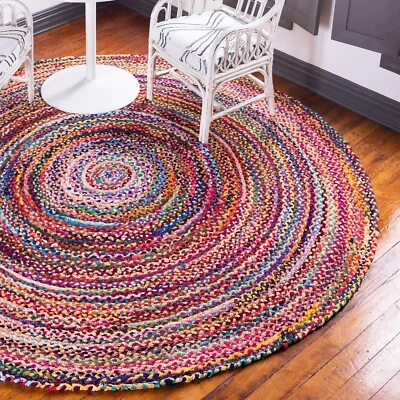 Recycled Cotton & Jute Round Rug, Handmade in India, Eco-Friendly, 3 Sizes - Image 1 of 4