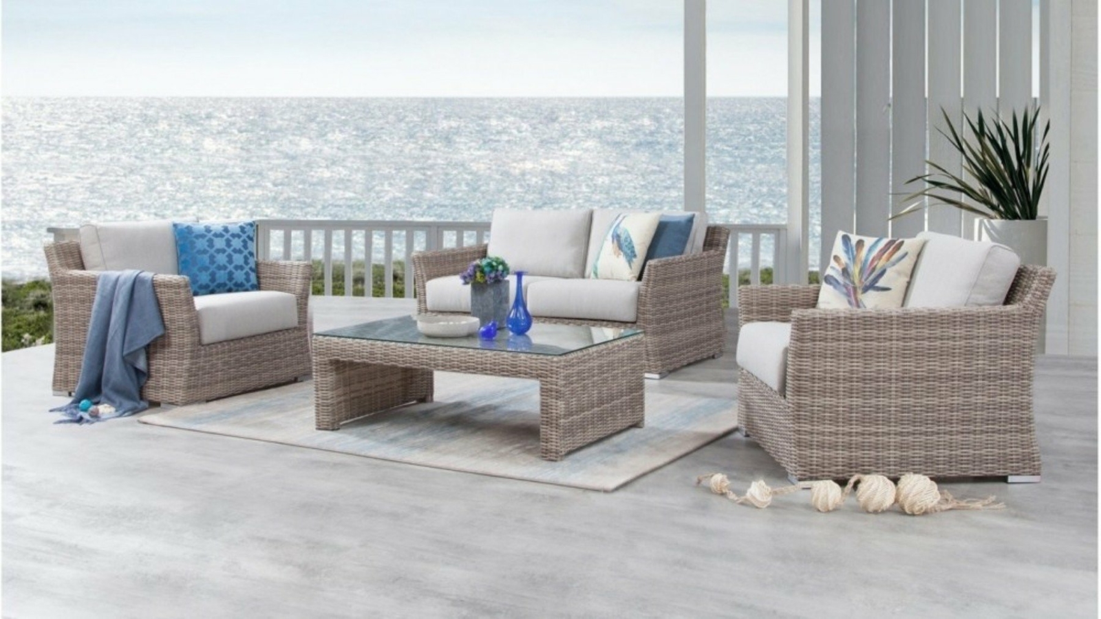 Del Mar 5 Piece Deep Seating Wicker Curved Modular Outdoor Patio