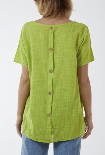 New Ladies Womens Linen Look Italian Button Back Top Light Weight T-Shirt - Picture 32 of 36