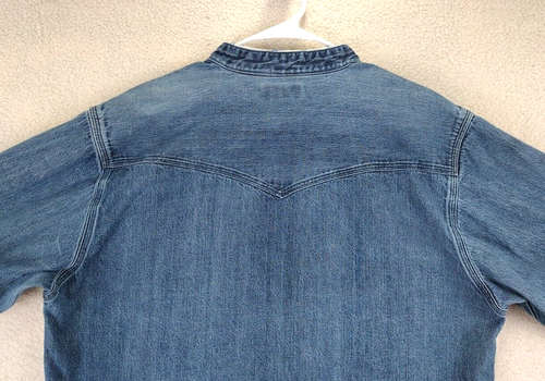 Vintage Carhartt Denim Button up Shirt Adult Large Blue Pearl snap Distressed - Picture 14 of 19