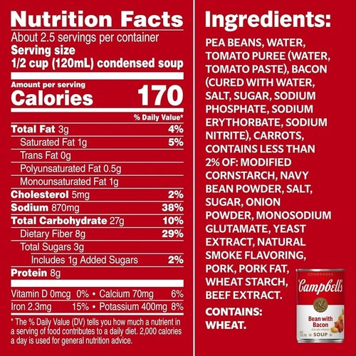 Frijol condensado Campbell's con sopa de tocino, sabor a humo natural, lata de 11,25 oz - Imagen 4 de 5