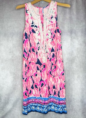 Lilly Pulitzer Carlotta High Tide Navy Flamingo Corded Lace Shift Dress Size 2