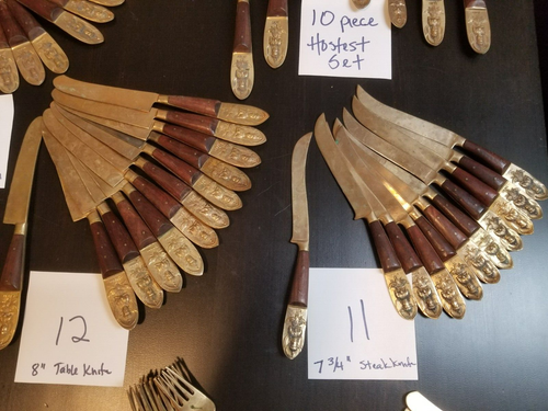 Cubiertos de 132 piezas Siam Tailandia cubiertos más piezas para servir tono dorado y madera - Imagen 6 de 10