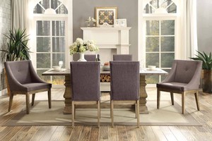 Details About Grey Fabric Curved Arms Chairs Rustic Zinc Table Top 7pc Dining Room Furniture
