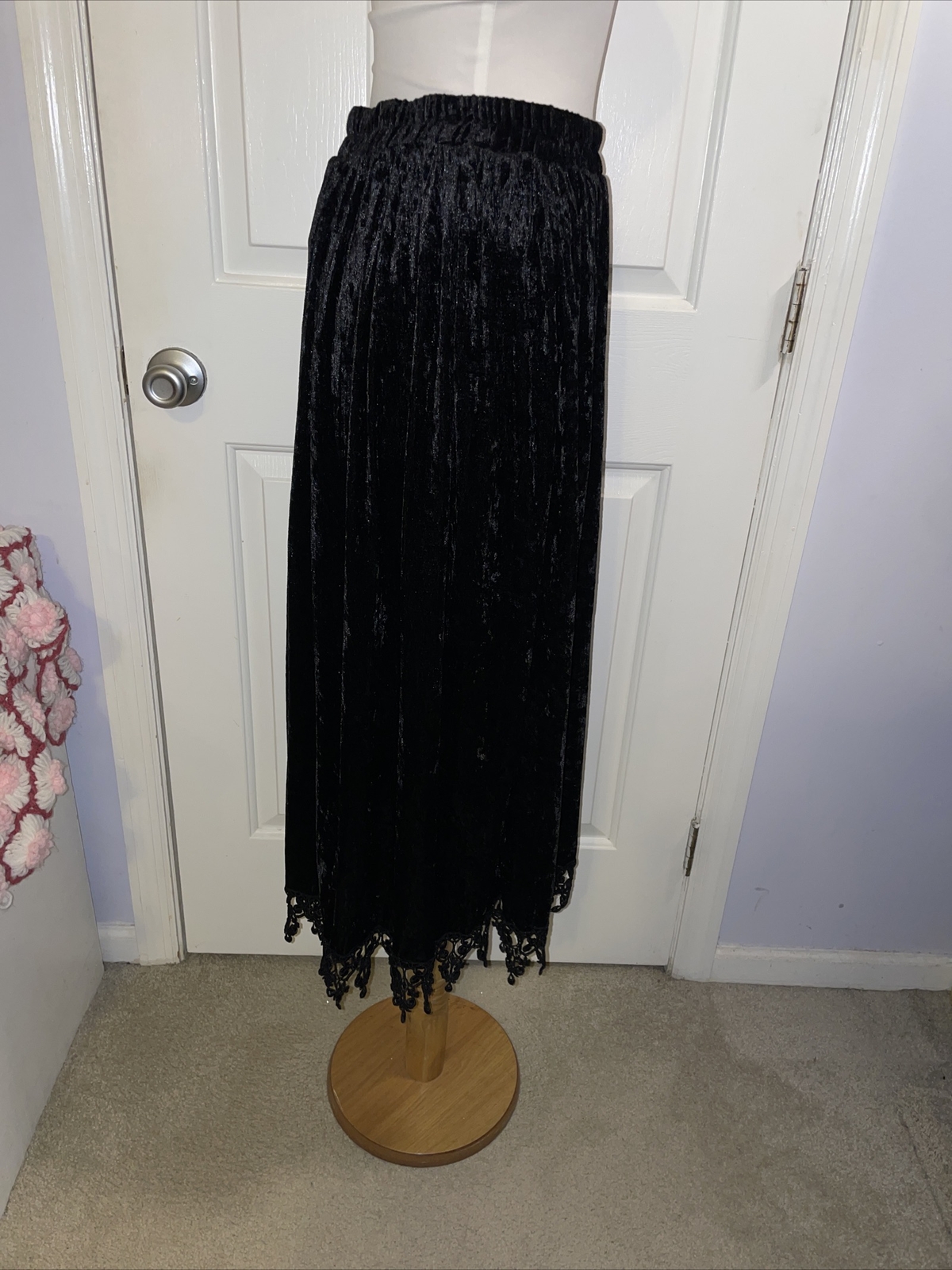 Gothic Emo Vintage Crushed Velvet skirt lace trim siz… Gem