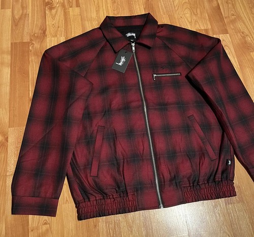 NEW MEN'S M STUSSY SHADOW PLAID BRYAN JACKET IN RED BLACK - Picture 3 of 9