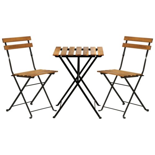 3-Piece Wood Patio Bistro Set with Small Table and Folding Chairs for Balcony - Picture 2 of 9