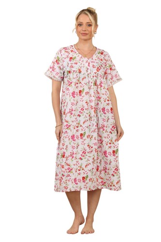Nightdress Nightie Womens Ladies Short Sleeve Button Floral Pattern - Picture 15 of 21