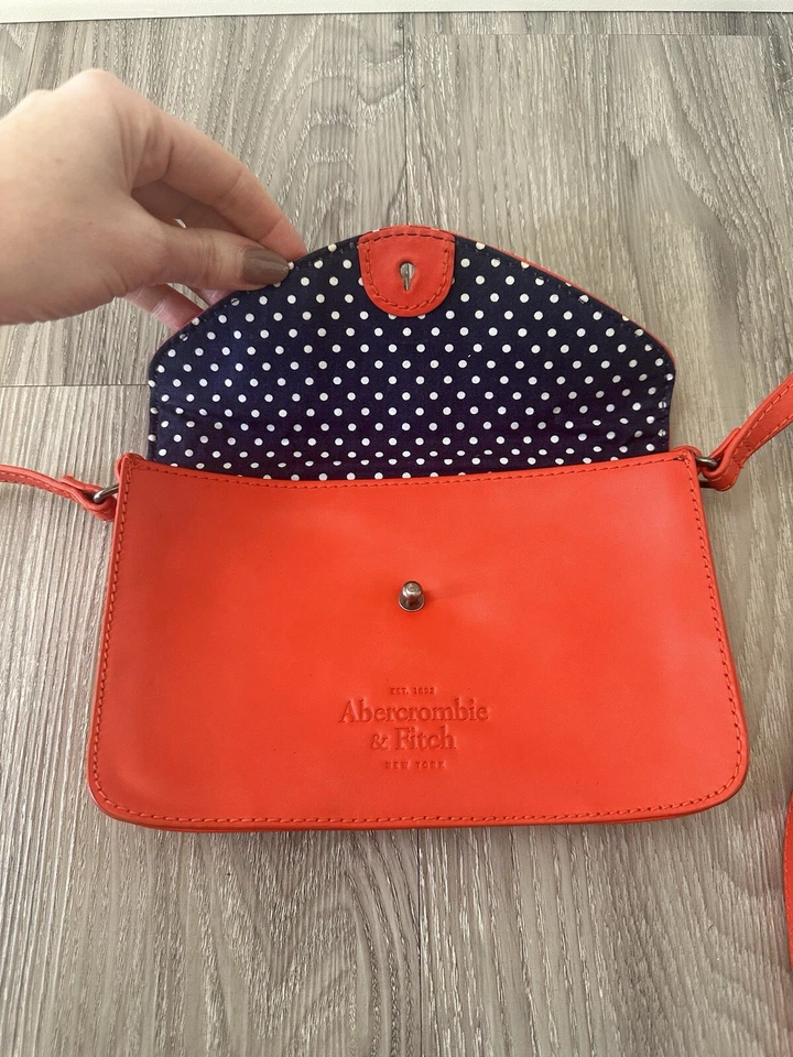 Bolso Bandolera Abercrombie & Fitch Mujer Cuero Genuino Naranja De Colección RARO Foto 4 de 4