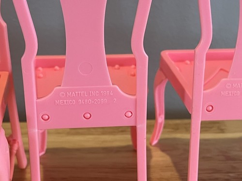 Barbie Mattel 1984 Sweet Roses rosa sillas de comedor corazón recortado conjunto/3 de colección - Imagen 7 de 7