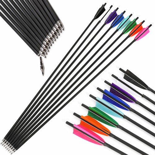 30'' Carbon Arrows SP500 4'' Turkey Feather Screw Broadheads Archery Bow Hunting - Picture 12 of 20
