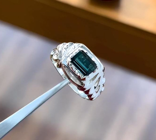 Natürlicher Indicolith Turmalin Ring, 925 Sterling Silber Turmalin Ring für Herren - Bild 2 von 3