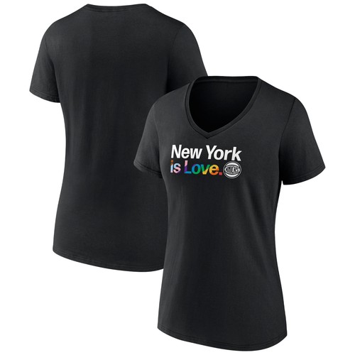 Women's Black New York Knicks City Pride Team Logo V-Neck T-Shirt