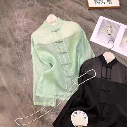 Womens Real Mulberry Silk Long Sleeve Shirts Thin Retro Chinese Style Ladies New - Picture 3 of 12