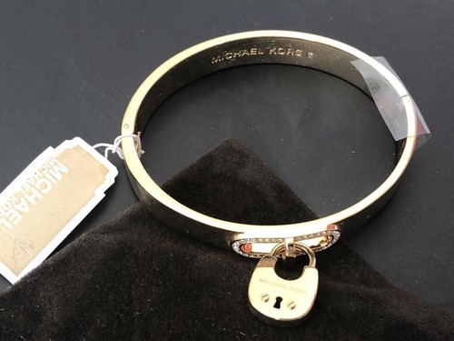 New Michael Kors Gold Cityscape Hardware Crystal Padlock Mkj4610710 Bracelet - Picture 3 of 5