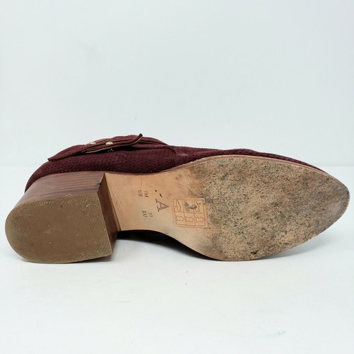 Anthropologie Womens US 7 EU 37 Maroon Burgundy Suede Leather Booties Short Boot - Picture 8 of 12