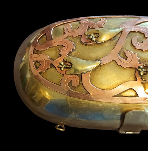 Messing Kupfer Jugendstil Dekorative Box Trinket Clutch Geldbörse Samt gefüttert Blumenmuster - Bild 6 von 24