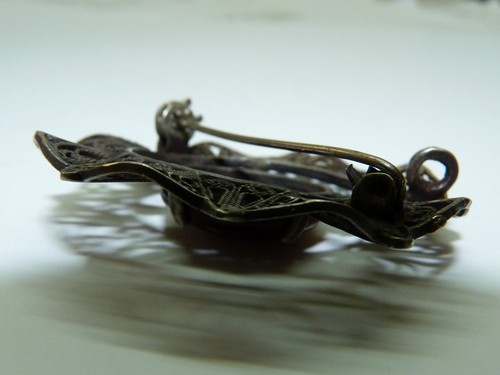 Antique / Vintage 800 Silver Filigree Hand-Crafted Scalloped Brooch Pin, L 4.5cm - Picture 10 of 10
