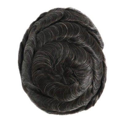 Mens Toupee Human Hair Replacement System Thin Skin Toupee Hairpiece 8X10  Black