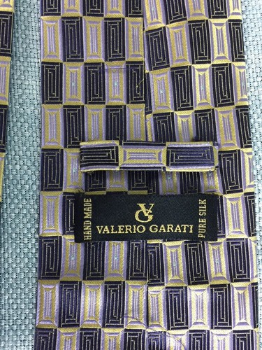 VALERIO GARATI HANDMADE BLACK Gold & Silver Silk Men Necktie Hand Made - Picture 3 of 4