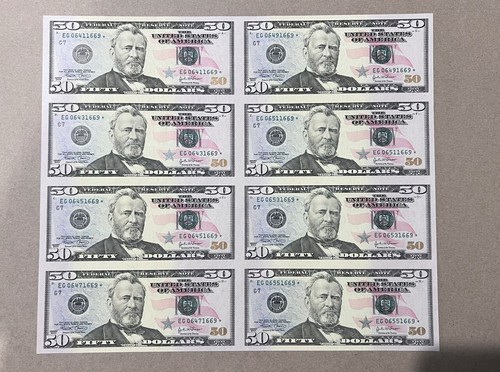 2004 $50 STAR Notes UNCUT Sheet of 8 Uncirculated $400 Face Value (DHJ) - Picture 1 of 5