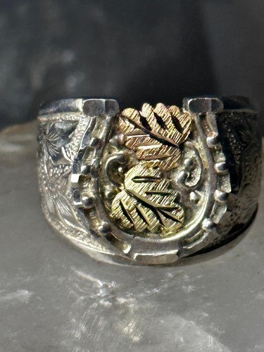 Horseshoe ring Black Hills Gold size 7.50 good luck band sterling silver women g - Picture 12 of 15