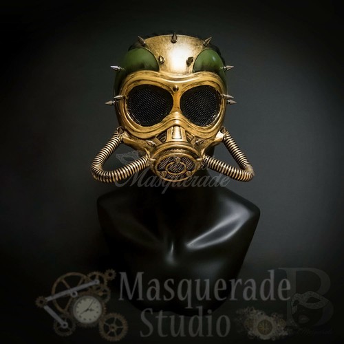 Herren Stachel Steampunk Gasmaske Halloween Kostüm Maskerade Ball Maske [Gold] - Bild 5 von 5