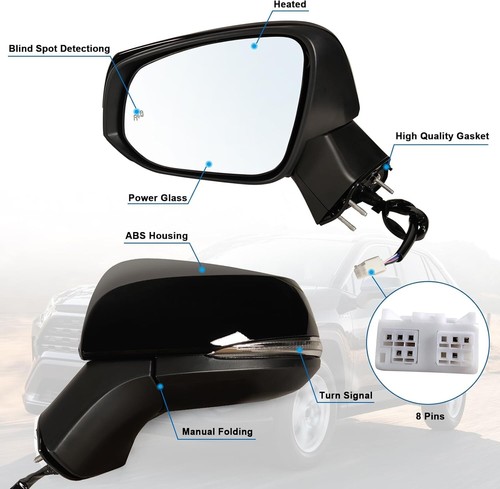 8Pin Left Driver Side Power Mirror Heated Turn Signal Blind Spot Fits 19-24 RAV4 - Foto 5 di 5