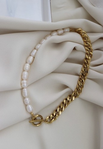 Freshwater Pearl Choker Cuban Mixed WATERPROOF Necklace Vintage Gold Jewelry - Picture 5 of 9