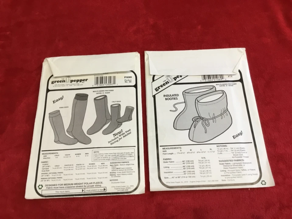 Green Pepper Patterns - Polar Socks - Insulated Booties - Multi-Sized UNCUT - Image 2 of 4