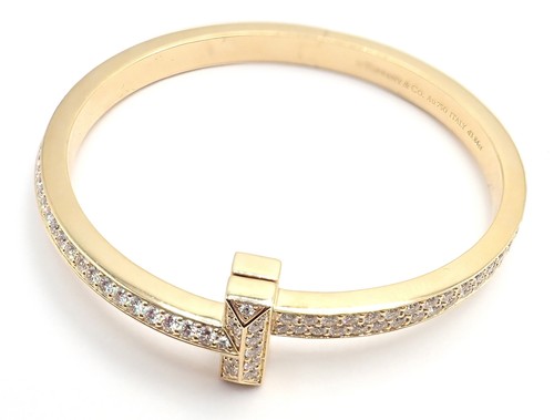Authentic! Tiffany & Co 18k Yellow Gold Diamond T1 Wide Hinged Bangle Bracelet - Picture 9 of 14