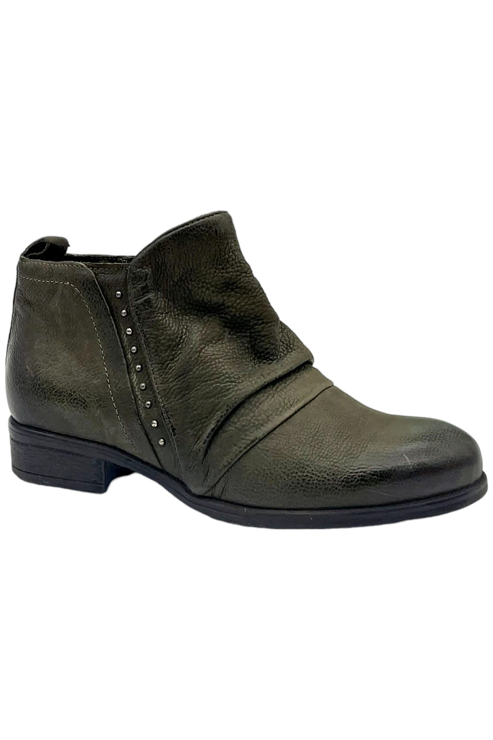 Miz Mooz Leather Wide Width Studded Booties Snap olive