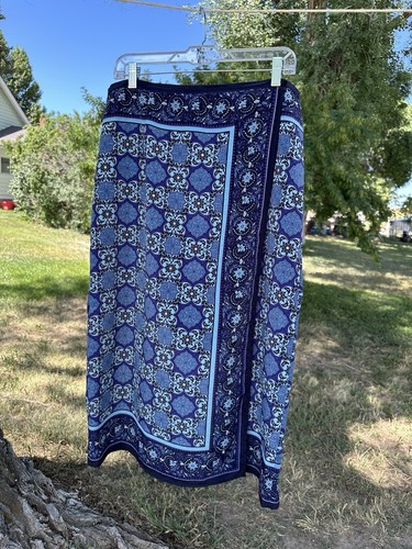 Sag Harbor Floral Midi Wrap Skirt Womens 16 Blue Business Socials - Picture 14 of 20