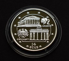 GIBRALTAR 14 ECUS 1994 SILVER PROOF COIN GERMANY GREECE POUNDS PENCE ECU