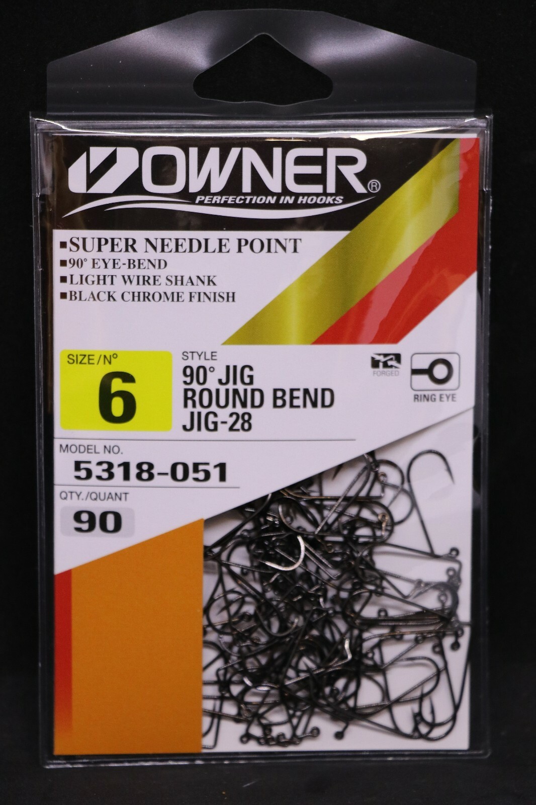 OWNER 5318-051 90 Degree JIG HOOKS w/SUPER NEEDLE POINT Size 6 Pro Pack of  90